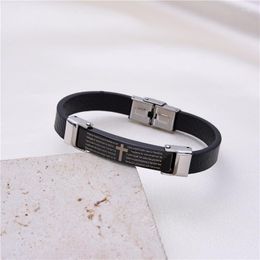 Bangle Gold And Black Colors Geometric Stripe Cross Stainless Steel Cuff Silicone Bracelet Men's Women's Jewelry