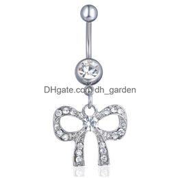 Navel Bell Button Rings D0585 Bowknot Clear Stone Belly Ring Drop Delivery Jewelry Body Dhgarden Dhnga