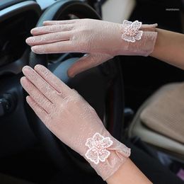 Five Fingers Gloves Sexy Summer Women Sunscreen Short Sun Female Lady Stretch Touch Screen Thin Lace Anti-UV Driving1