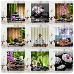 Shower Curtains Wood Grain Zen Stone Curtain 3D Flowers Printing With Hooks Hanging Waterproof Bathroom Decor Multiple Size