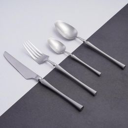 Dinnerware Sets Silver Household Cutlery Set 16 Pcs Stainless Steel Fork Knife Spoon Tableware High-End Flatware Drop