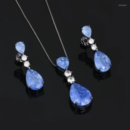 Necklace Earrings Set Ranos Water Drop Shape Stud And Pendant Blue Fusion Party Women Gift SFX003912