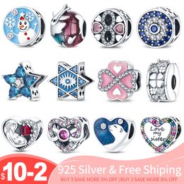 925 silver Fit Pandora Original charms DIY Pendant women Bracelets beads Colour zircon heart round shape pendant