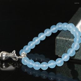 Strand Arrival Special Design Light Blue Stone Jades Chalcedony Round Beads 8mm Elastic Bracelet Jewellery 7.5inch B2023