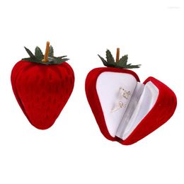 Jewelry Pouches Velvet Strawberry Box Packaging Ring Earring Storage Case Protector Flocking Gift Red Selling