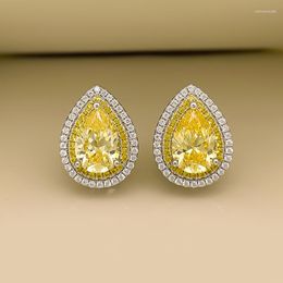 Backs Earrings 2023 S925 Sterling White Jewellery Yellow Diamond Pear Shape 7 10 Flower Cut 5A Zircon Factory Direct Sales