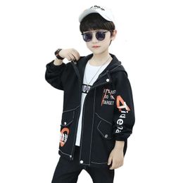 Tench coats Spring Autumn Polyester Jacket For Boy Korean Version Fashion Letter Print Windbreaker Casual Hooded Children's Clothing 230311