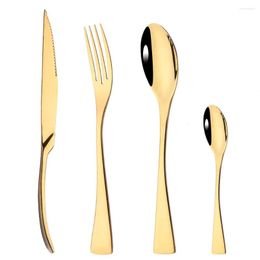 Dinnerware Sets 24Pcs 18/10 Stainless Steel Flatware Cutlery Set Gold Steak Knife Fork Spoon Tableware Silverware Dropship