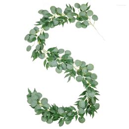 Decorative Flowers 6.56Ft Artificial Silver Dollar Eucalyptus And Willow Leaves Vines Hanging Leaf Garland For Garden Wall Decoration