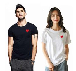 (Have Eye) Summer Men Women T shirt Embroidery Heart Round Neck Short Sleeve Cotton Solid T-shirts Couples Casual Pullover Shirt