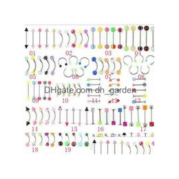 Navel Bell Button Rings D0923 105 Pcs Mix Uv Piercing Jewellery Belly Ring Eye Designs And Colours 14G Stainless Steel Bar 10 Dhgarden Dhh0F