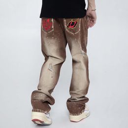 Pantalon pour hommes encre éclaboussé un jean High Street Straight Retro Fashion Hip Hop Brand American Couple Wide Leg Pants 230310