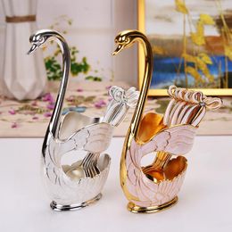 Dinnerware Sets European Style Coffee Spoon Fruit Fork Set Household Decoration Fashion Cute Swan Dessert Kitchen Tableware