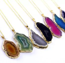 Natural Stone Pendant Necklace Onyx Charms Pendants Multicolor Slice Irregular Natural Agat Crystal Stone Quartz Pendant DIY Necklaces