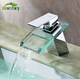 Bathroom Sink Faucets Chorme Polished Bathroom Waterfall Vessel Sink Faucet Deck Mount Mixer Tap With Glass Bathroom Faucet Basin Tap and Cold 230311