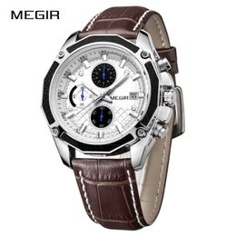 Wristwatches Fashion Men's Wristwatch Genuine Leather Strap Quartz Male Watch 3ATM Waterproof Analog Watches With Calendar And Sub-dial