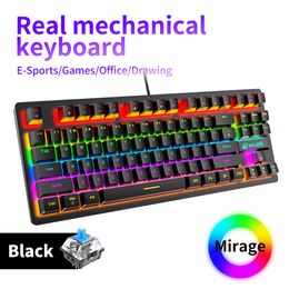 K2 87 Keys Mechanical Gaming Keyboards Colourful LED Backlit USB Wired Mechanical Keyboard Blue Switch for Tablet Desktop Compute