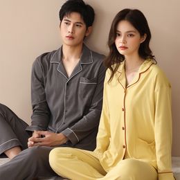 Men's Sleepwear Top Grade 100% Cotton Couple's Pyjama Sets Casual Solid Men's Sleepwear PJ Set Spring Autumn Pyjamas for Sleeping pijama hombre 230311