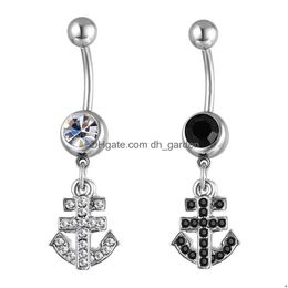 Navel Bell Button Rings D0555 Cross And Anchor Belly Ring Drop Delivery Jewelry Body Dhgarden Dhpxh