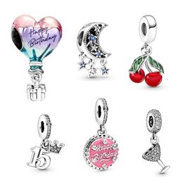 pandora s925 sterling silver hot air balloon moon cherry charm hanging Jewellery suitable for bracelet diy fashion Jewellery