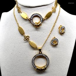 Necklace Earrings Set AMUMIU Earrings/Bracelet/Necklace Womens Stainless Steel Gold Colour Nigerian African Jewellery KTZ045