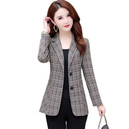 Women's Suits Blazers Spring Autumn Women Blazers Fashion Lattice Slim Casual Suit Coat Turn-down Collar Single Breasted Blazers Female Tops 230311