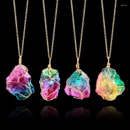 Chains Seven Colour Natural Stone Winding Crystal Pendant Transparent Multicolor Chain Necklace Neck Women Jewellery Set