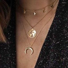 Pendant Necklaces European Trendy Multilayer Star Moon Women Vintage Ox Horn Crescent Clavicle Necklace Jewellery YN817