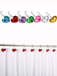 12 PCS/Set Heart Shower Curtain Hooks Rings Bling Decorative Shower Curtain Hangers Stainless Steel Rustproof RRA