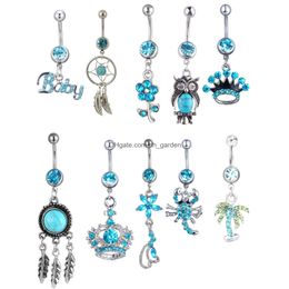 Navel Bell Button Rings Aq10001 Belly Ring Mix 10 Styles Aqua.Colors Pcs Crown Dream Catcher Owl Drop Delivery Jewellery Body Dhgarden Dhxnk