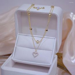 Choker 2023 Gold Colour Double Layer Heart Necklace Zircon For Women Clavicle Chain Elegant Charm Wedding Pendant Jewellery