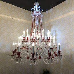 Chandeliers Red Ceiling Crystal Chandelier El Lobby Hanging Lighting Fixture Indoor Room Lamp