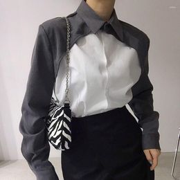 Women's Blouses Autumn Elegant Color Matching Women 2023 Korean Style Casual Vintage Shirts Simple Office Wear Work Tops