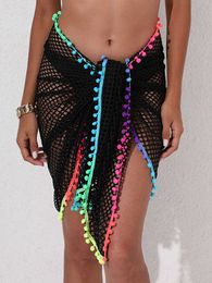 Women's Swimwear Women Bikini Cover Ups Shawl Summer Casual Fishnet Cutout Swimsuit Sarong Beach Wrap Skirt with Tassel Y230311