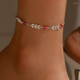 Anklets Ethnic Style Beads Anklet For Women Creative Leaves Silver Color Alloy Foot Chains Female Beach Jewelry Wholesale 20642