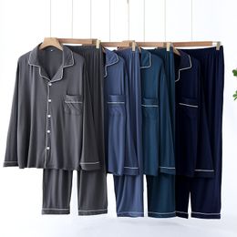 Men's Sleepwear Trouser Pajamas Sets for Men's Spring and Autumn Long Sleeve Modal Thin Plus-Sized Homewear Suit Solid Colors Pyjama Men Sets 230311