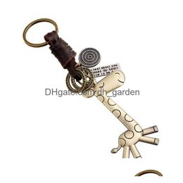 Keychains Lanyards Leather Keychain Cute Small Gift Alloy Giraffe Retro Weave Wholesale For Christmas Drop Delivery Fashion Dhgarden Dho6N