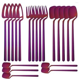 Dinnerware Sets Purple Stainless Steel Cutlery Set Matte 20Pcs Dinner Knife Spoon Tea Fork Flatware Party Bar Kitchen Tableware