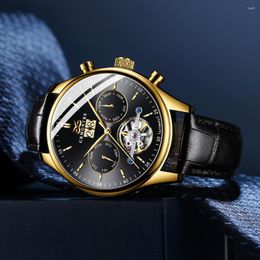 Wristwatches GRMONTRE Automatic Mechanical Men Watches Leather Waterproof Date Week Black Fashio Classic Wrist Reloj Hombre 2023