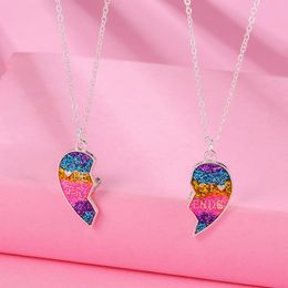 Pendant Necklaces Luoluoyi 2 Piece Set Gradient Colour Heart-shaped Stitching Chain Exquisite And Lovely BFF Friendship Necklace For Friend