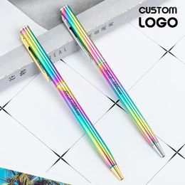 Dazzling Colour Gradient Metal Signature Pen Custom Logo Smooth Ballpoint Business Advertising Office School Stationery