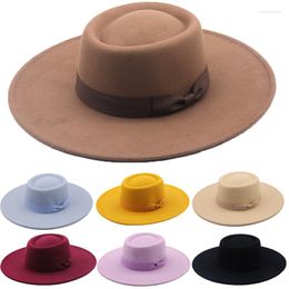 Berets Classic Wide Brim Bowknot Fedora Hat Ladies Elegant Retro Vintage British Woollen Jazz Autumn Winter Solid Colour Panama