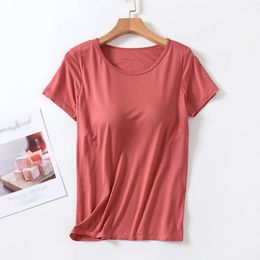 Women's TShirt Tops Chest Pad OnePiece Bra Cup With Slim T Shirt Female Summer Tshirt Bottoming Shirts YIUN1 230311