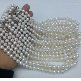 Choker Stunning 8mm Round White Real Pearl Necklace S925 Silver Clasp