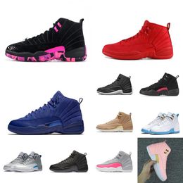 Retro Womens Jumpman 12S Basketball Shoes Kids 12 XII Sneakers Doernbecher Hyper Pink Black Blue Suede Red Grey LeBron 19 Tennis W187L