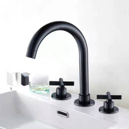 Bathroom Sink Faucets Black Basin Faucets Brass Polished Chrome Deck Mounted Bathroom Sink Faucets 3 Hole Double Handle And Cold Water Tap 230311