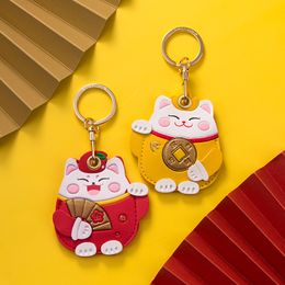 Key Rings Creative Lucky Cat Key Chain Exquisite Good Luck Access Card Set Key Ring IC Elevator Card Protection Cover Charm New