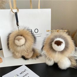 Keychains Real Small Lion Pendant Keychain Women Cute Toy Car Key Bag Charm Ornaments Metal Ring Genuine Kids Plush GiftsKeychains