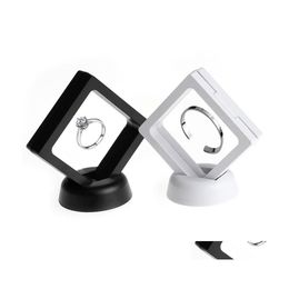 Favor Holders Black White Plastic Suspended Floating Display Case Earring Coin Gems Ring Jewelry Storage Stand Holder Box Drop Deliv Dhiuv