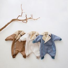 Rompers Baby Children's Winter Cashmere Creeper Thickened Jumpsuit Lapel Baby Lamb Cashmere Creeper 230311